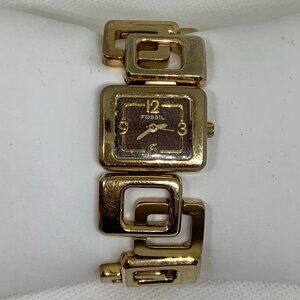 Vintage Fossil Dress watch gold tone brown Dial all Stainless up to 7” running